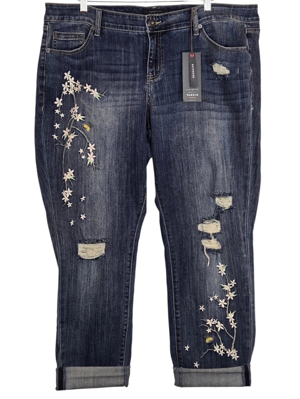 Torrid Premium Boyfriend Embroidered Jeans Mid-rise Distressed Stretch 20 NWT - Picture 3 of 15